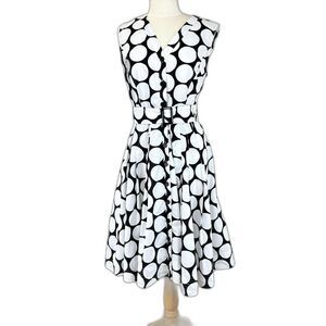 Alfani Black & White Polka Dot Sleeveless Midi Dress Belt Classic Retro Sz 10